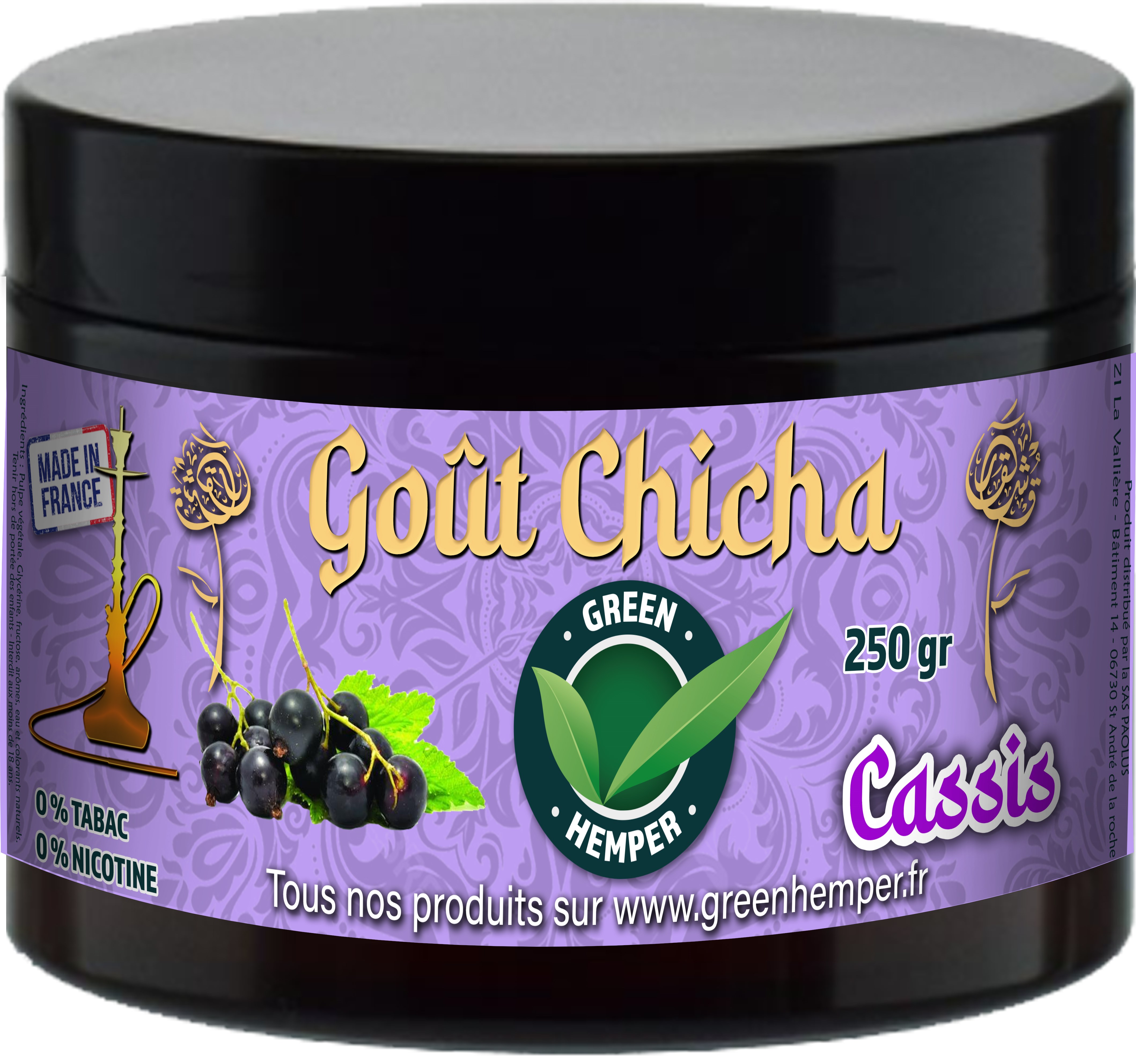 Goût chicha parfum Cassis - 250 Gr 