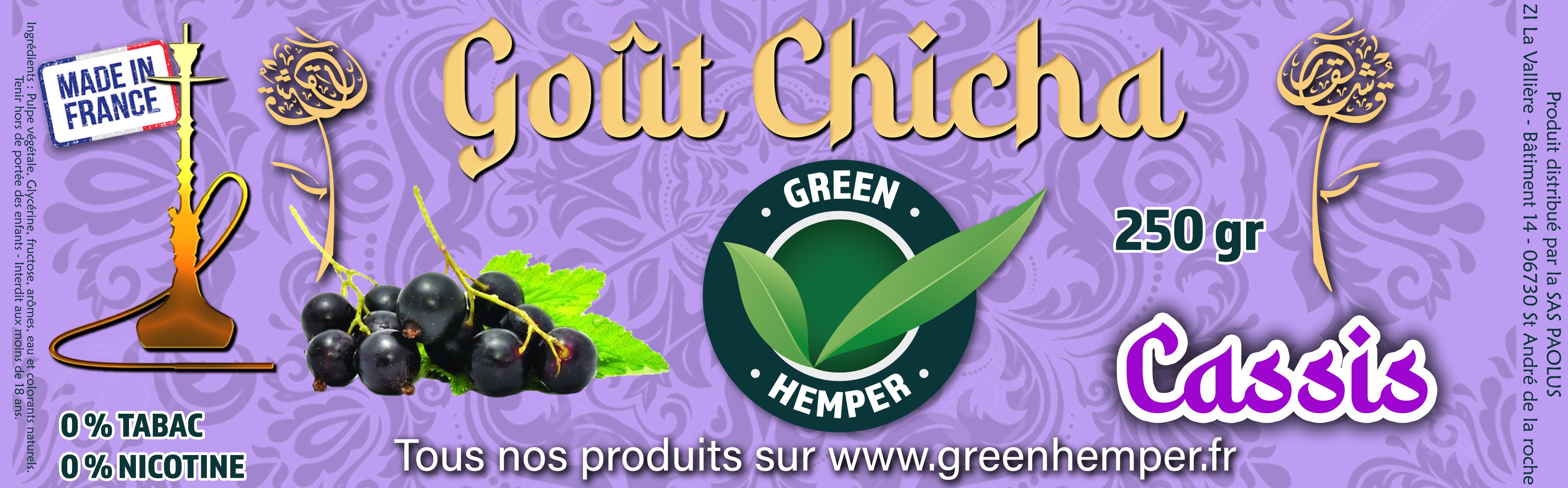 Goût chicha parfum Cassis - 250 Gr 
