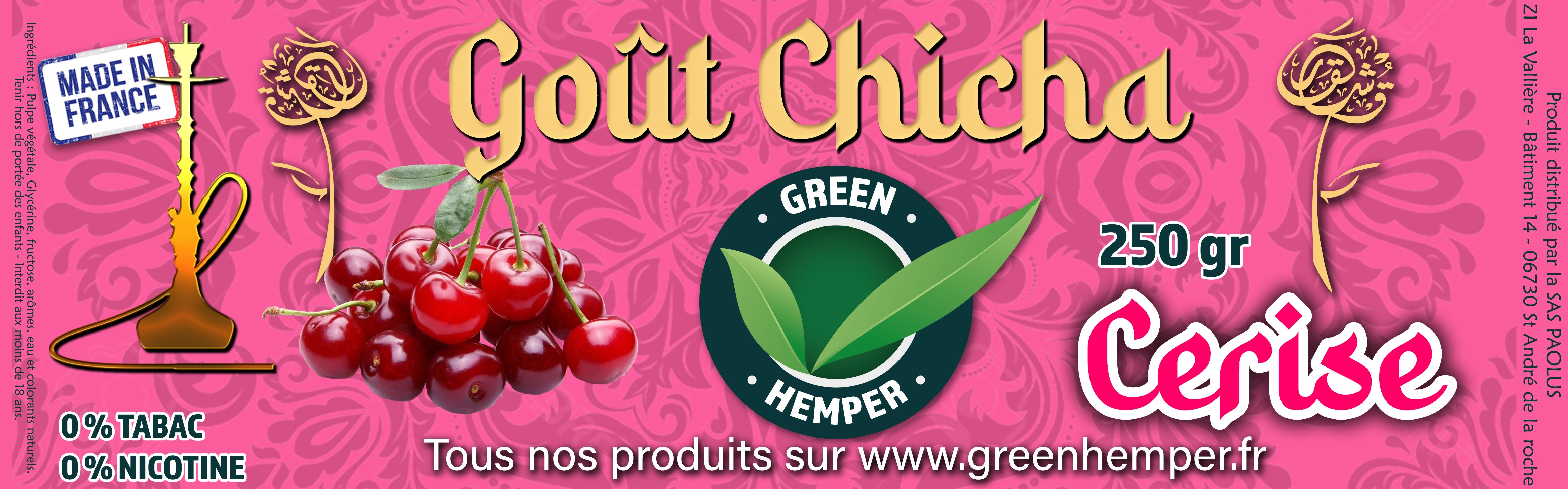 Goût chicha parfum Cerise - 250 Gr 