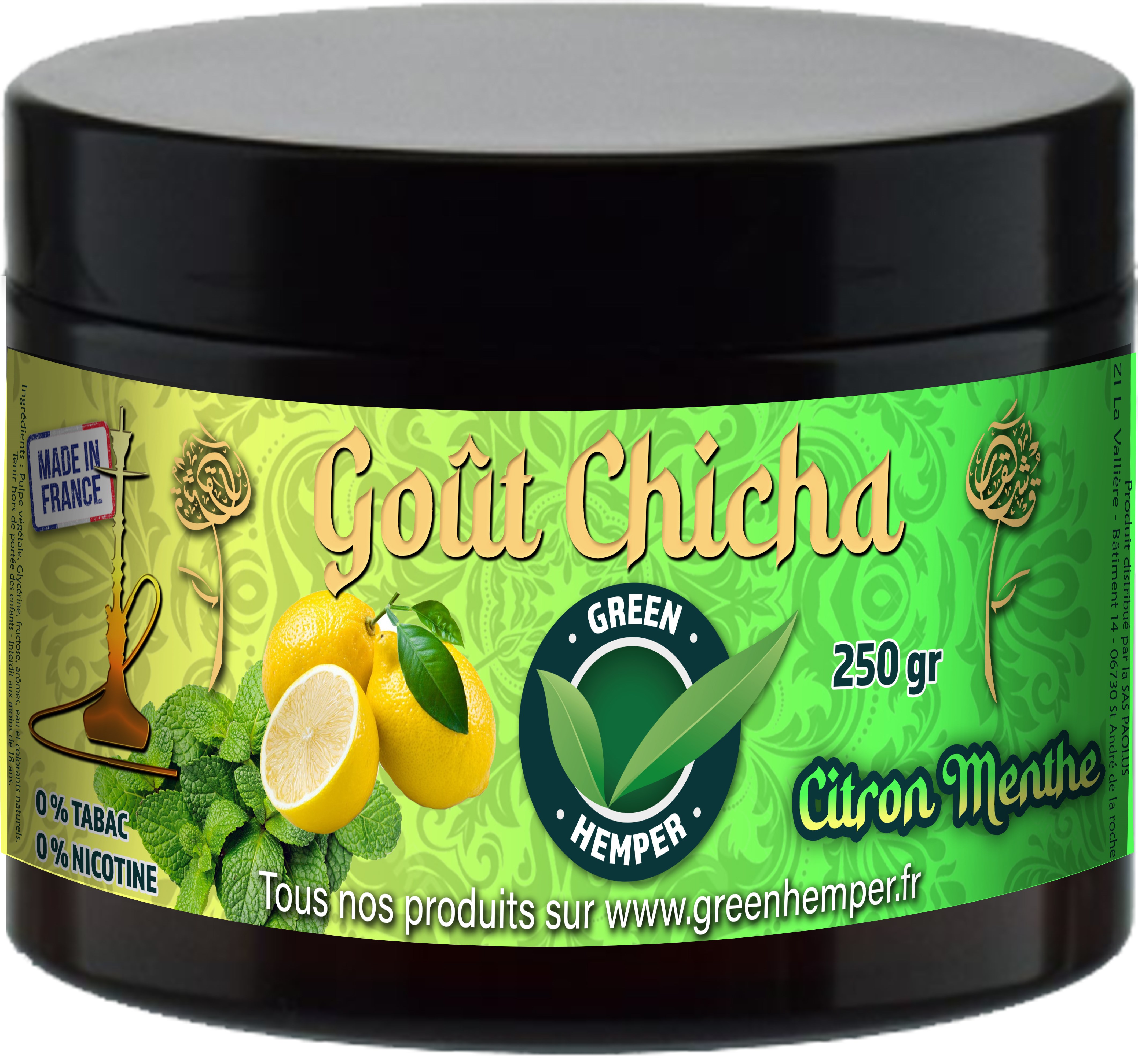 Goût chicha parfum Citron Menthe - 250 Gr 