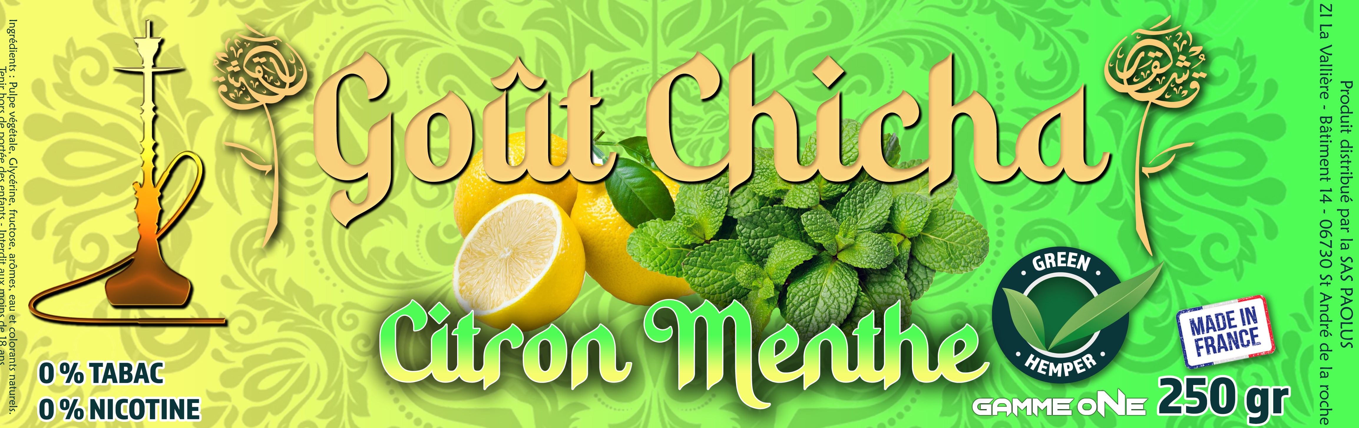 Goût chicha parfum Citron Menthe - 250 Gr 