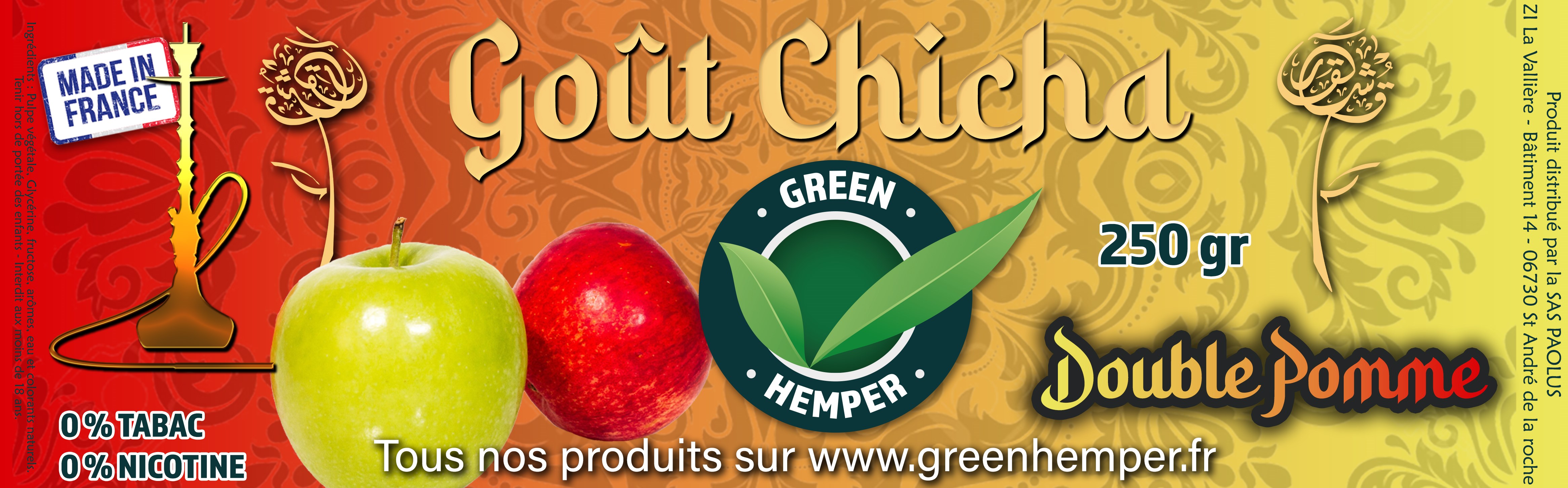 Goût chicha parfum Double Pomme - 250 Gr 