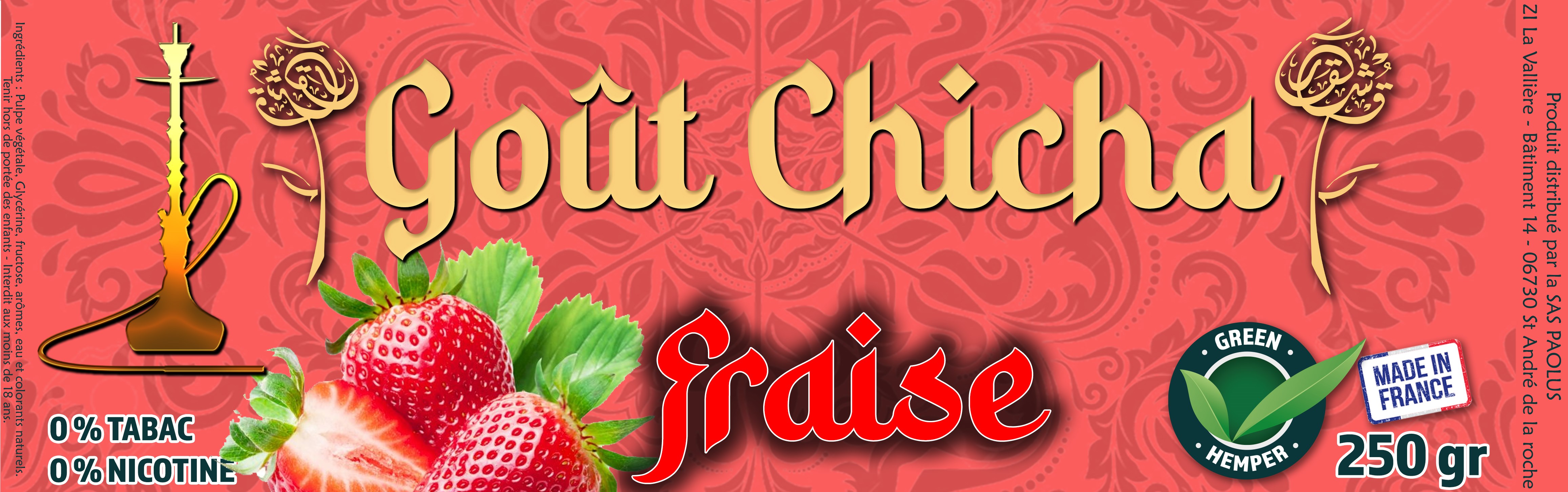 Goût chicha parfum Fraise - 250 Gr 