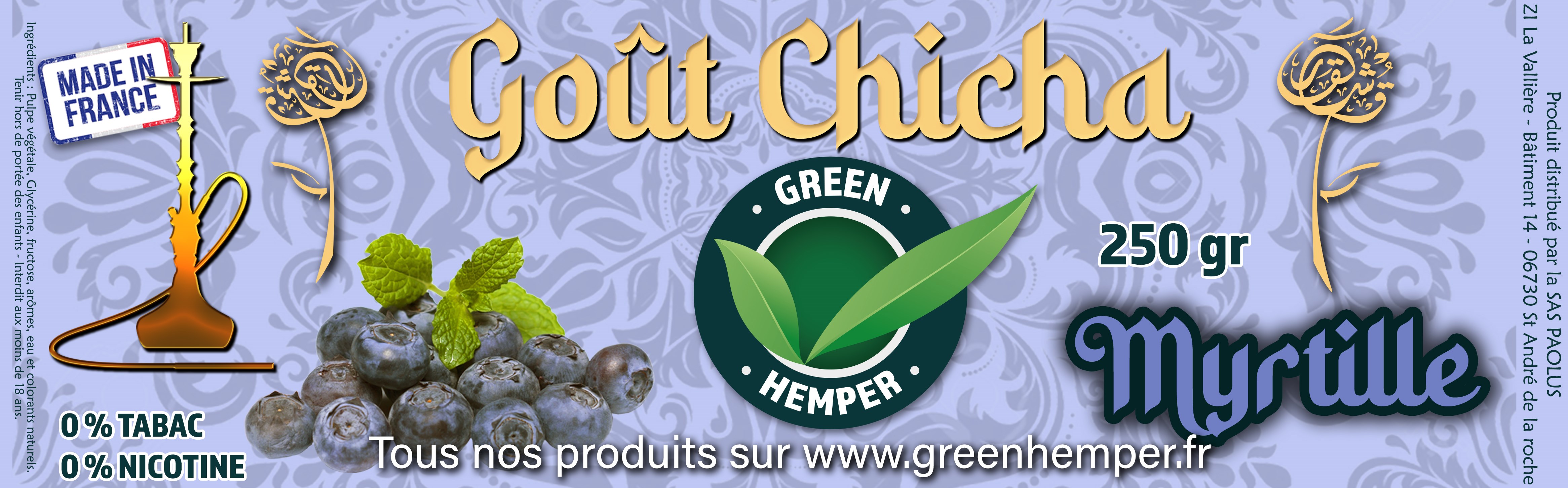 Goût chicha parfum Myrtille - 250 Gr 
