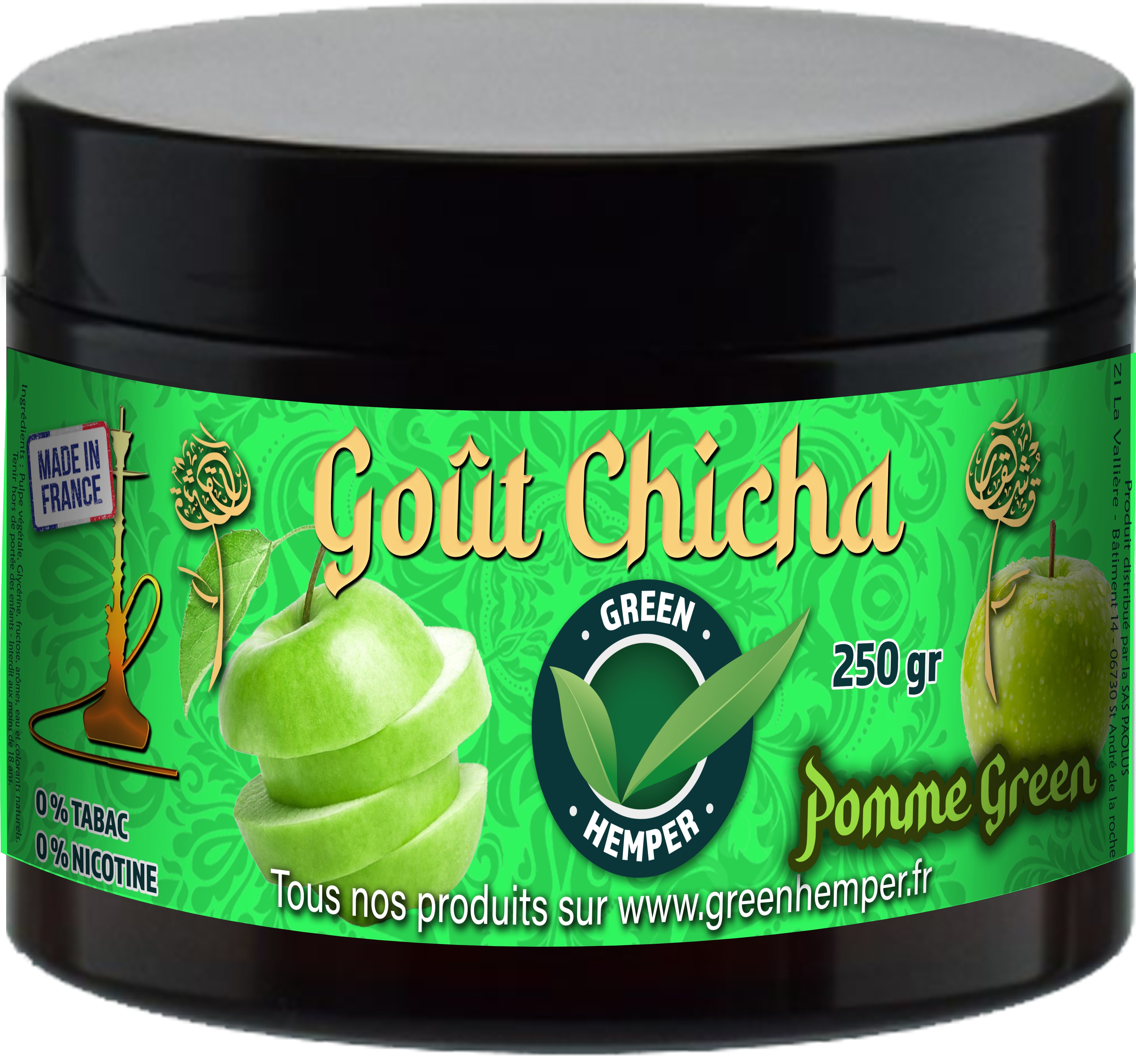 Goût chicha parfum Pomme Green - 250 Gr 