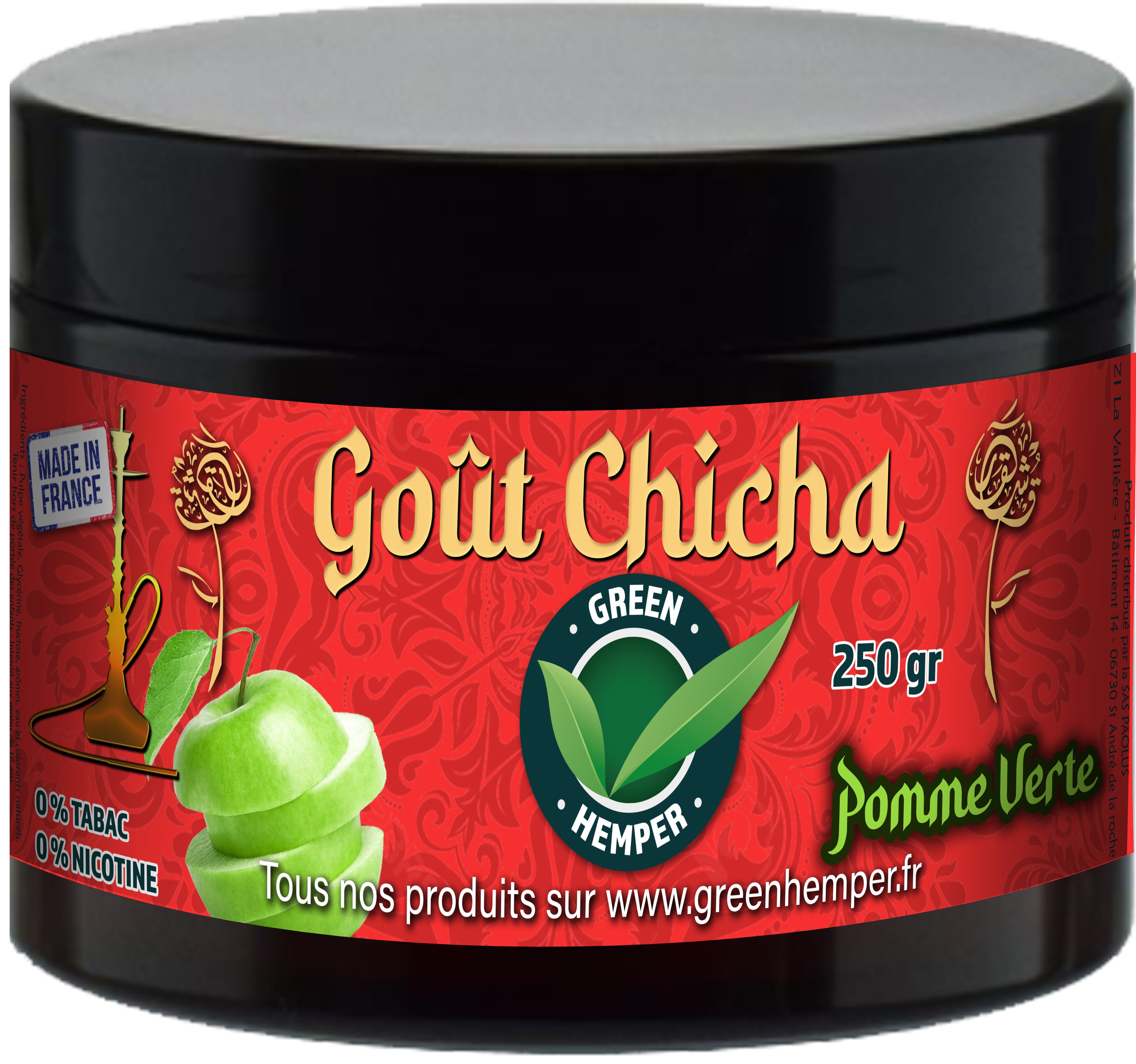 Goût chicha parfum Pomme Verte - 250 Gr 